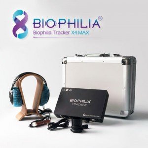 Biophilia Tracker X4 MAX — professional NLS bio-resonance device with headphones and carry case